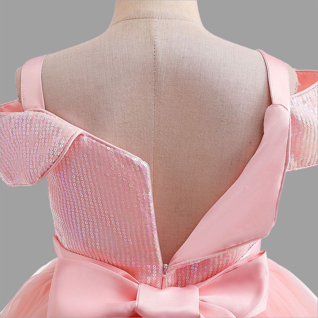 Girls Pink Sequined Sling Princess Fluffy Partywear Dress Party Dresses   