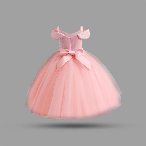Girls Pink Sequined Sling Princess Fluffy Partywear Dress Party Dresses   