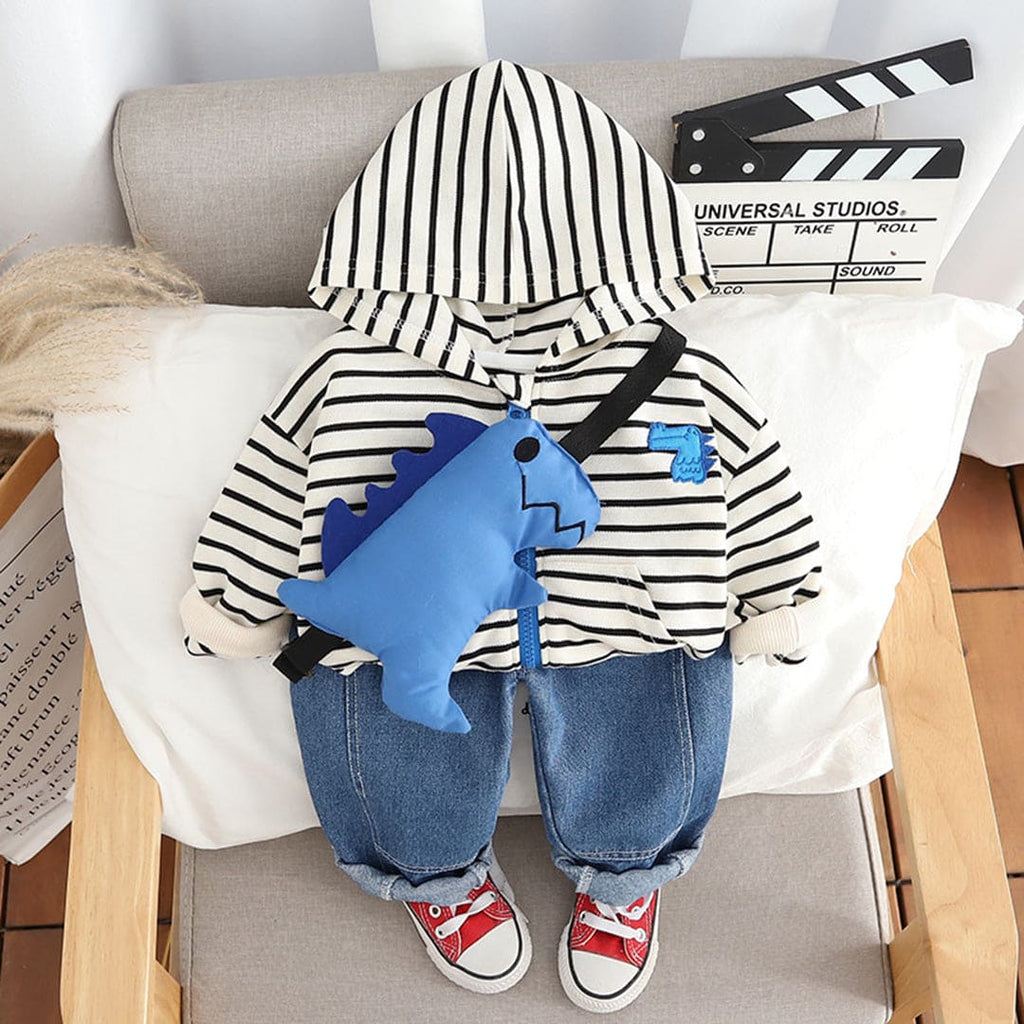 Boys Black Striped Long Sleeves Sweatshirt With Denim Jeans Set Sets Black 1-2 Y 