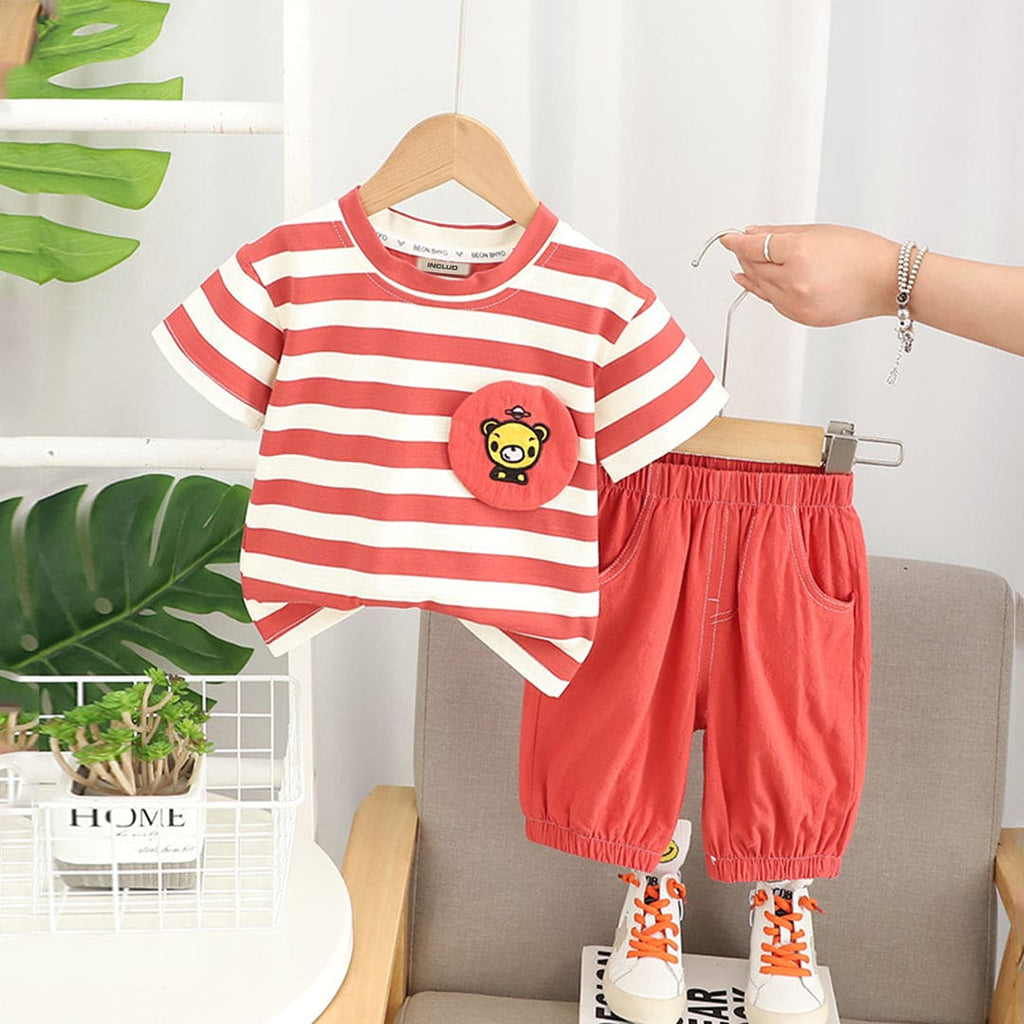 Boys Red Striped Short Sleeves T-Shirt With Shorts Set Sets Red 1-2 Y 