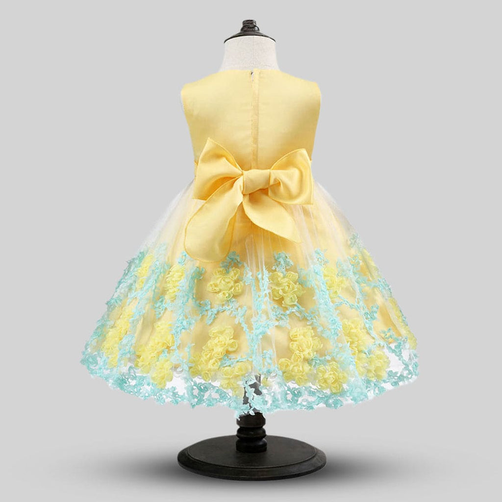 Girls Yellow Puffy Lace Princess Partywear Dress Party Dresses   