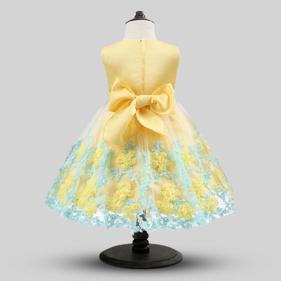 Girls Yellow Puffy Lace Princess Partywear Dress Party Dresses   