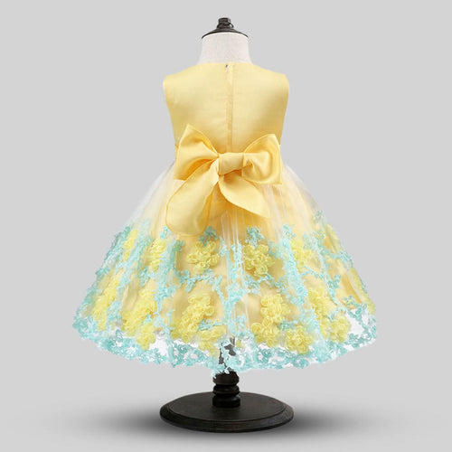 Girls Yellow Puffy Lace Princess Partywear Dress Party Dresses   