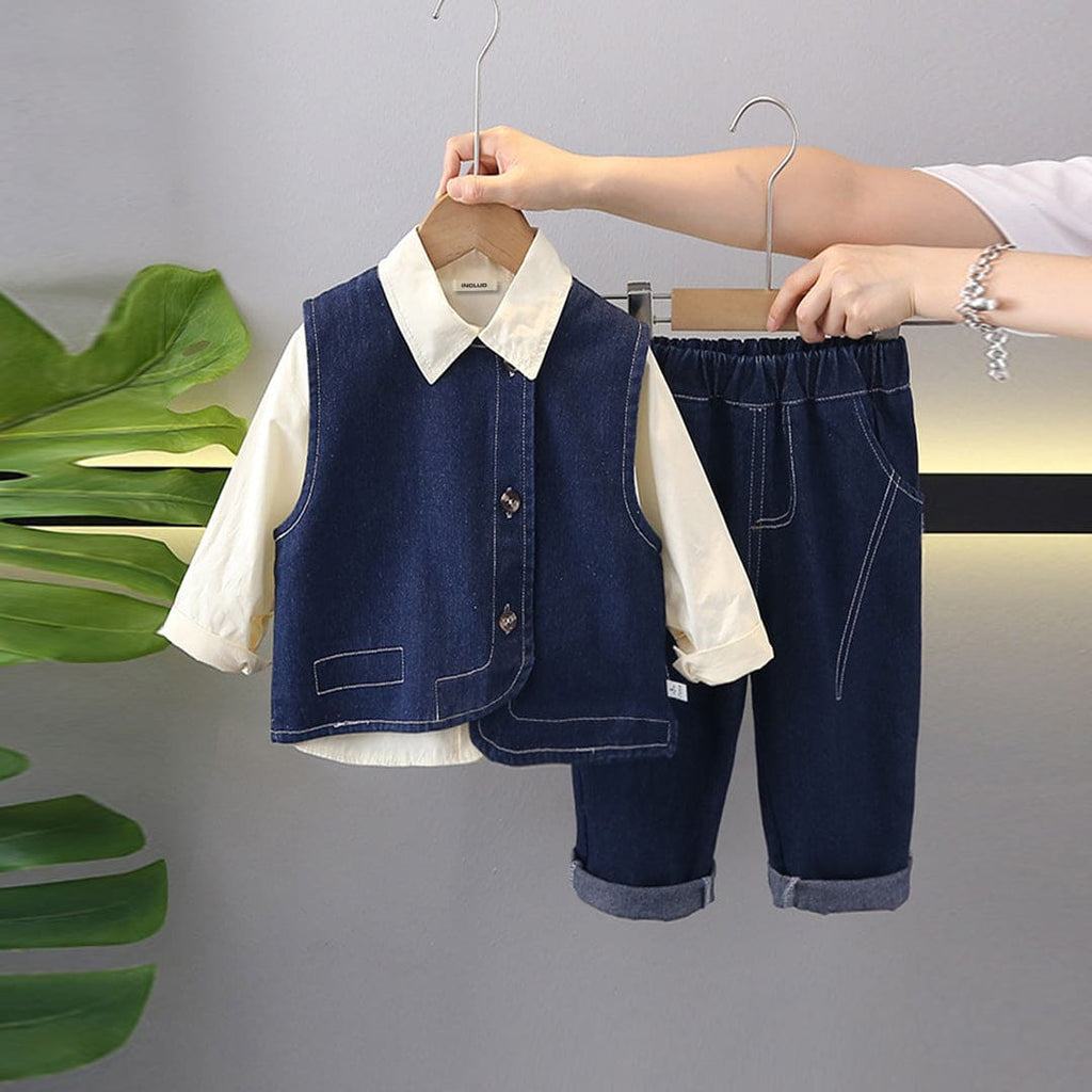 Boys Sleeveless Denim Jacket With Shirt & Trouser Set Sets Blue 1-2 Y 