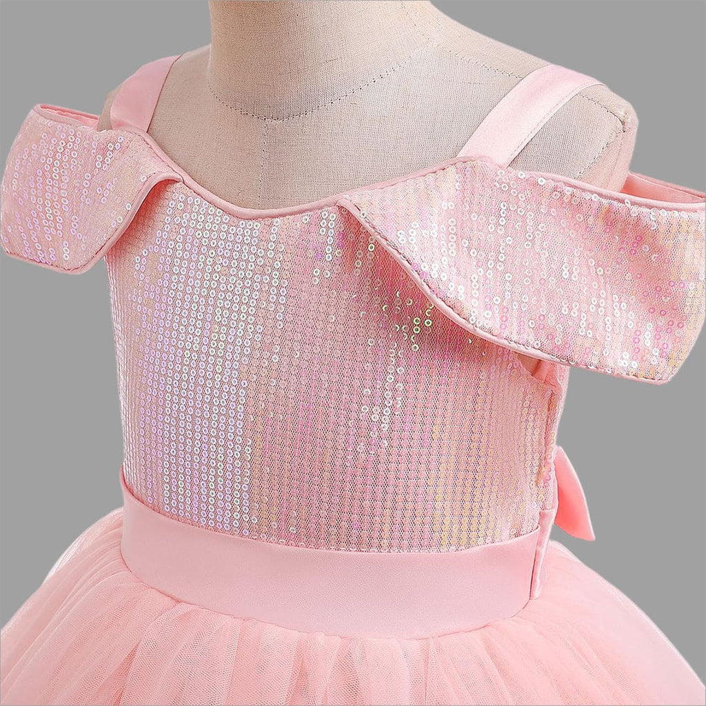 Girls Pink Sequined Sling Princess Fluffy Partywear Dress Party Dresses   