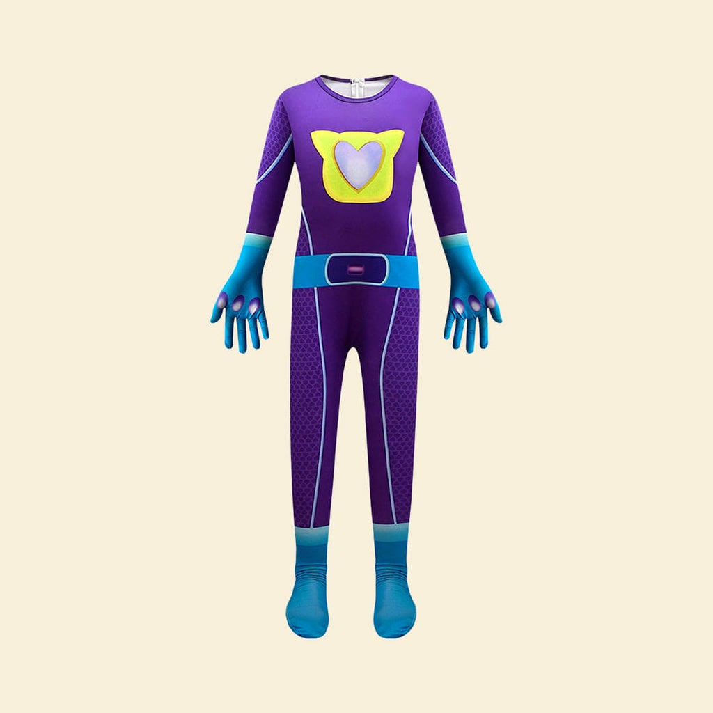 Boys Purple Super Kittie Printed Halloween Romper With Mask Sets   