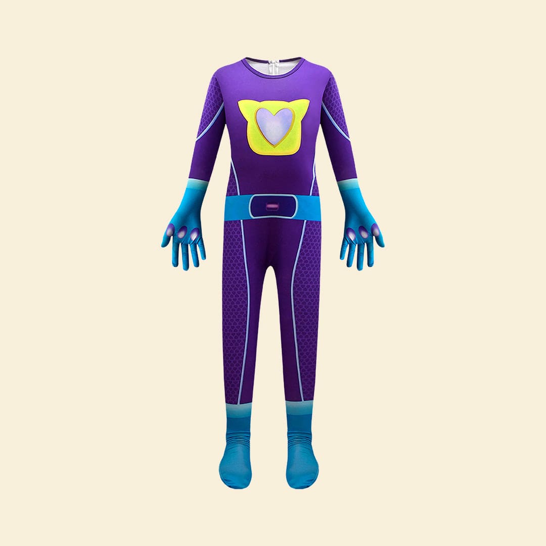 Boys Purple Super Kittie Printed Halloween Romper With Mask Sets   