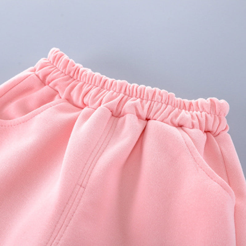 Girls Pink Embroidered Hooded Sweatshirt With Pants Set Sets   