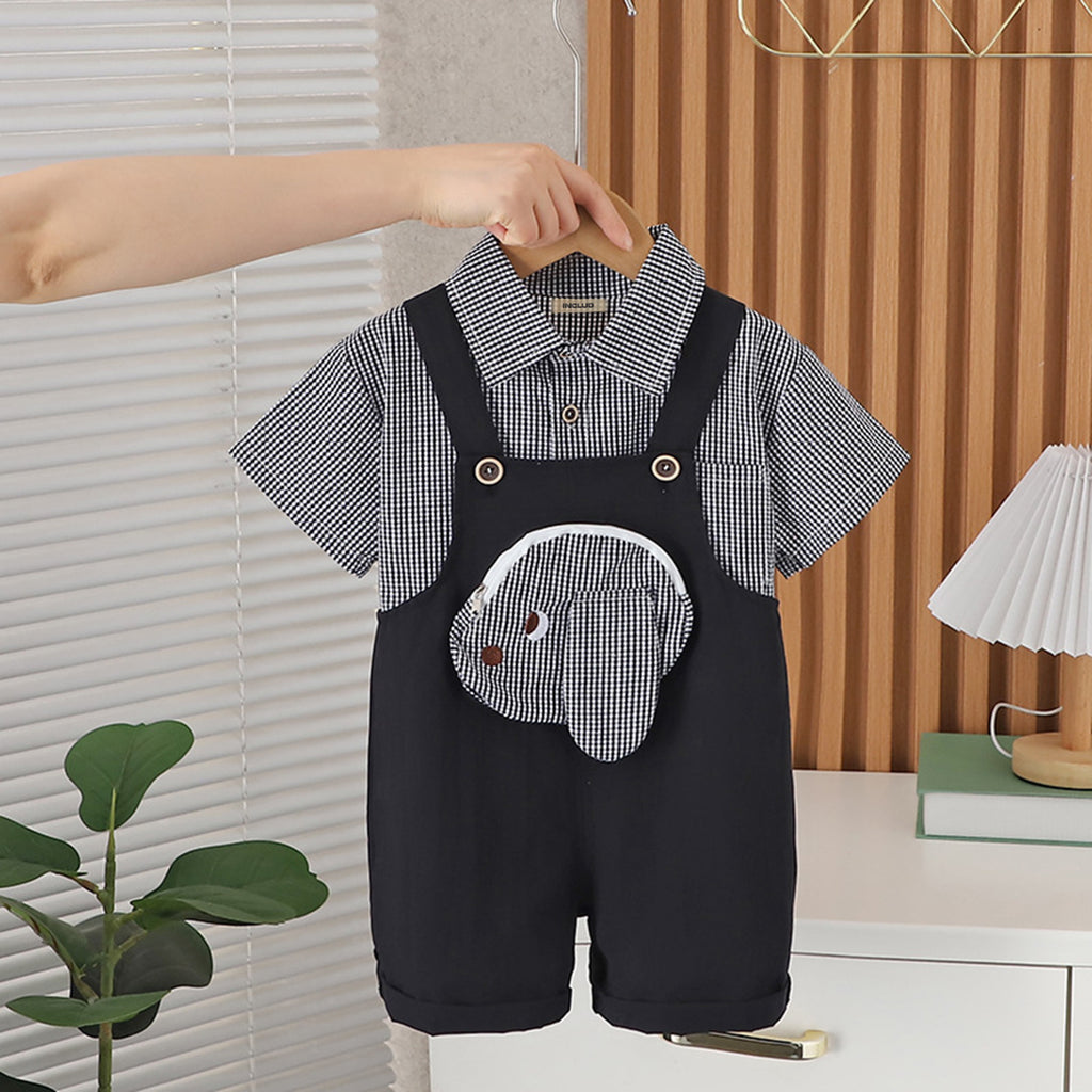 Boys Black Gingham Check Shirt With Pocket Dungaree Set Sets Black 1-2 Y 