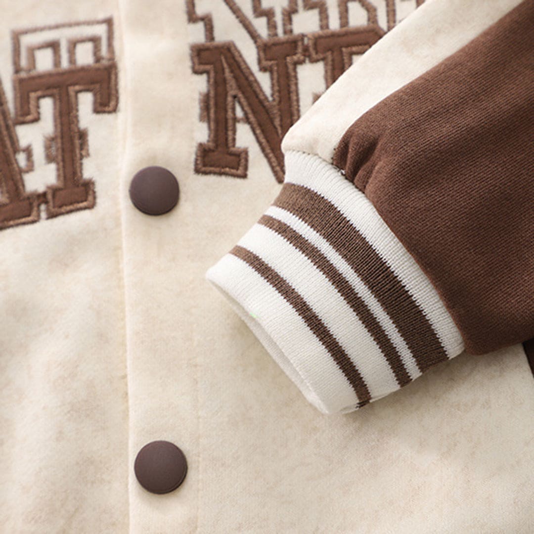 Boys Brown Varsity Jacket With T-Shirt & Trouser Set Sets   