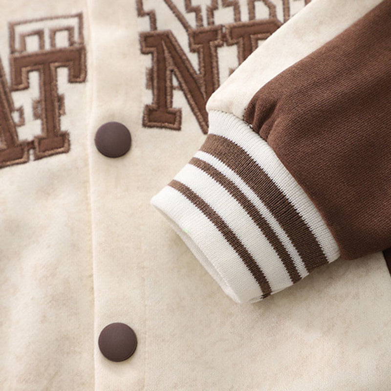 Boys Brown Varsity Jacket With T-Shirt & Trouser Set Sets   