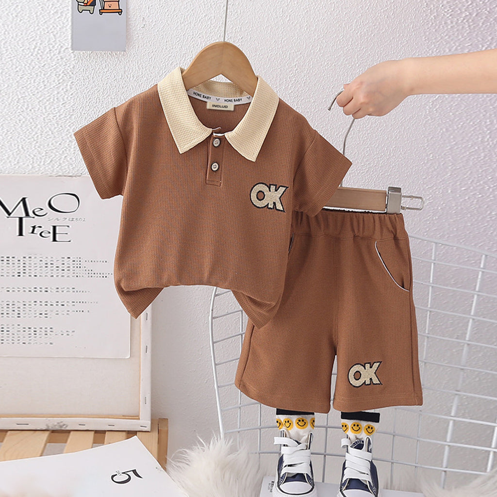 Boys Brown Short Sleeves Polo T-Shirt With Shorts Set Sets Brown 1-2 Y 