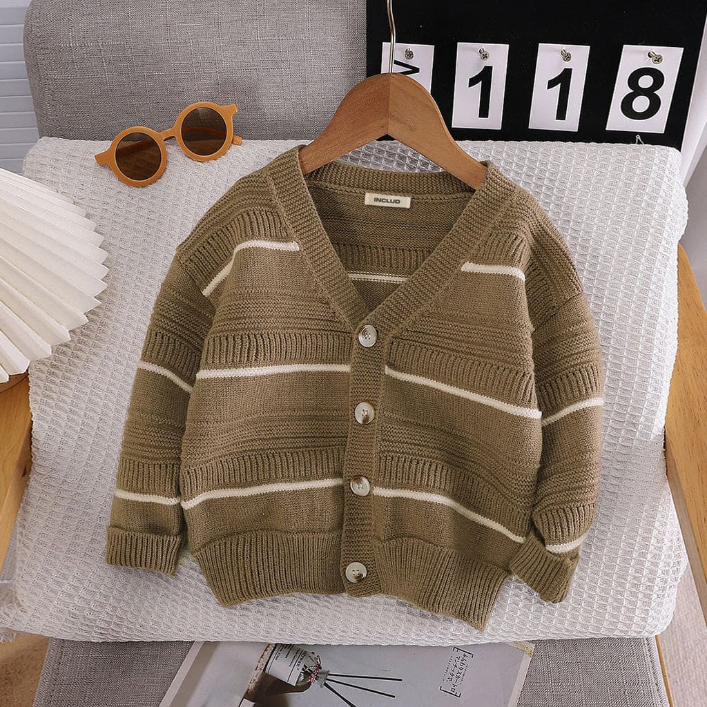 Boys Brown Long Sleeve V-Neck Striped Cardigans Sweaters & Cardigans Brown 1-2 Y 