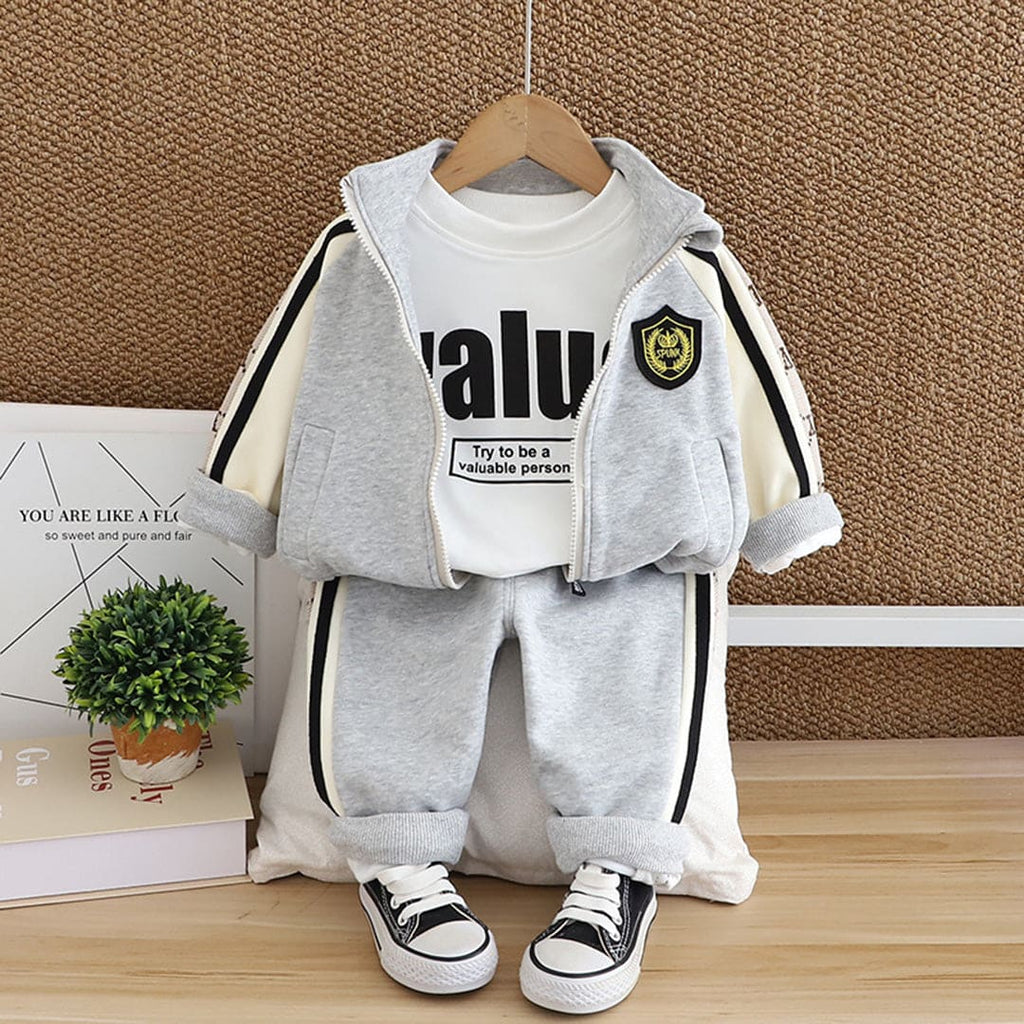 Boys Grey Color-blocked Jacket With T-Shirt & Trouser Set Sets Gray 1-2 Y 