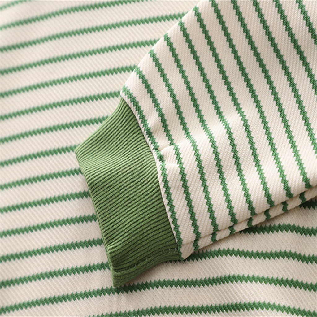 Boys Green Striped Sweatshirt With Denim Dungaree Set Sets   
