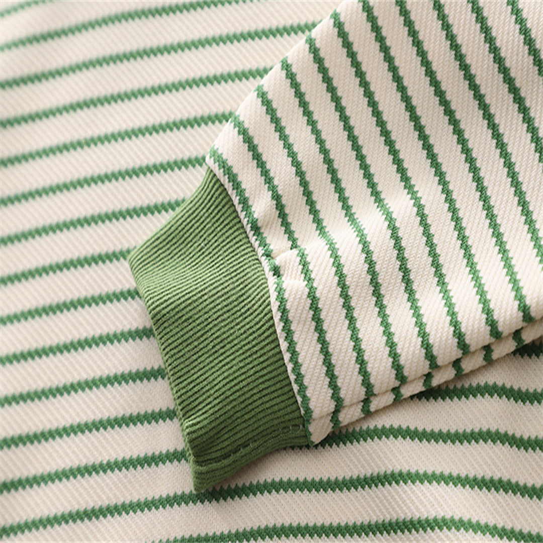 Boys Green Striped Sweatshirt With Denim Dungaree Set Sets   