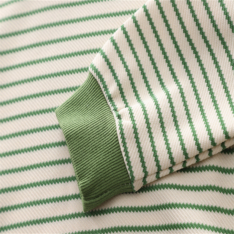 Boys Green Striped Sweatshirt With Denim Dungaree Set Sets   