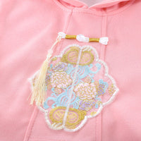 Girls Pink Embroidered Hooded Sweatshirt With Pants Set Sets   