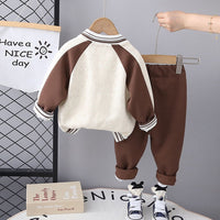 Boys Brown Varsity Jacket With T-Shirt & Trouser Set Sets   