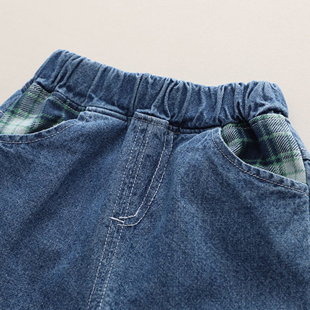 Boys Check Shirt With Long Sleeves T-Shirt and Denim Jeans Set Sets   