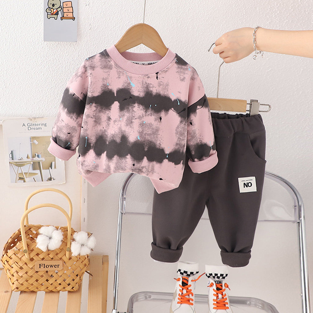 Boys Pink Printed Long Sleeves Sweatshirt With Trouser Set Sets Pink 1-2 Y 