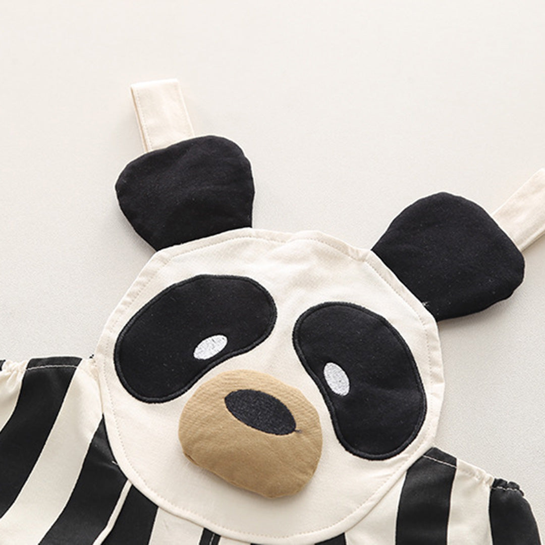 Boys Black Striped Panda Applique Sweatshirt & Dungaree Set Sets   