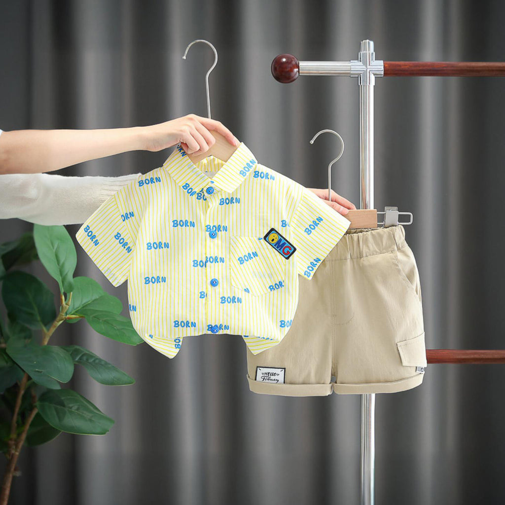 Boys Born Print Yellow Striped Shirt With Short Set Sets Yellow 1-2 Y 