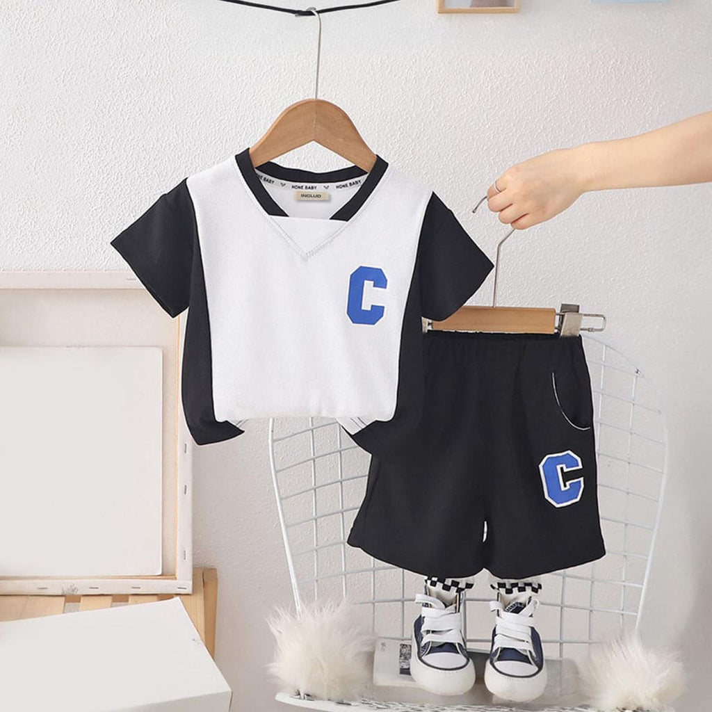 Boys Short Sleeve Black V-Neck T-Shirt With Shorts Set Sets Black 1-2 Y 