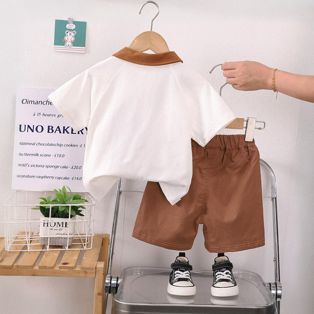 Boys Short Sleeve Brown Polo T-Shirt With Shorts Set Sets   