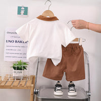Boys Short Sleeve Brown Polo T-Shirt With Shorts Set Sets   