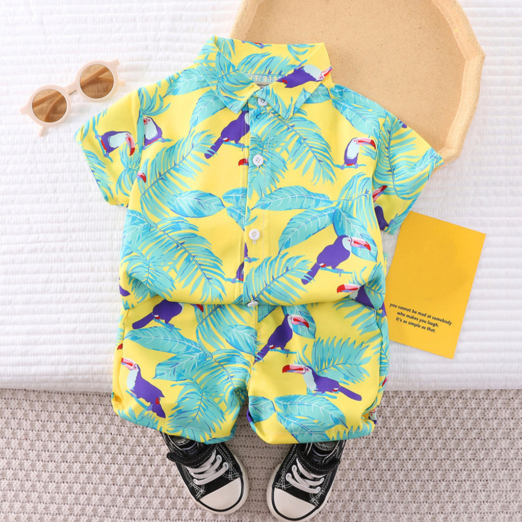 Boys Yellow Tropical Print Shirt With Shorts Set Sets Yellow 1-2 Y 