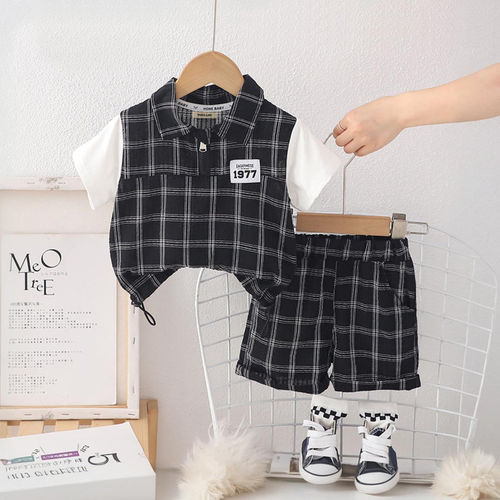 Boys Black Check Shirt With Shorts Set Sets Black 1-2 Y 