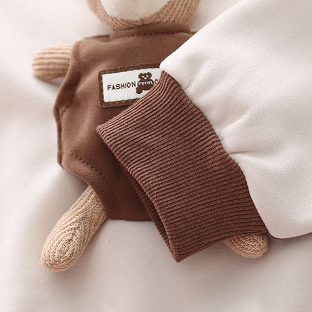 Boys Brown Color-blocked Pocket Teddy Sweatshirt With Trouser Set Sets   