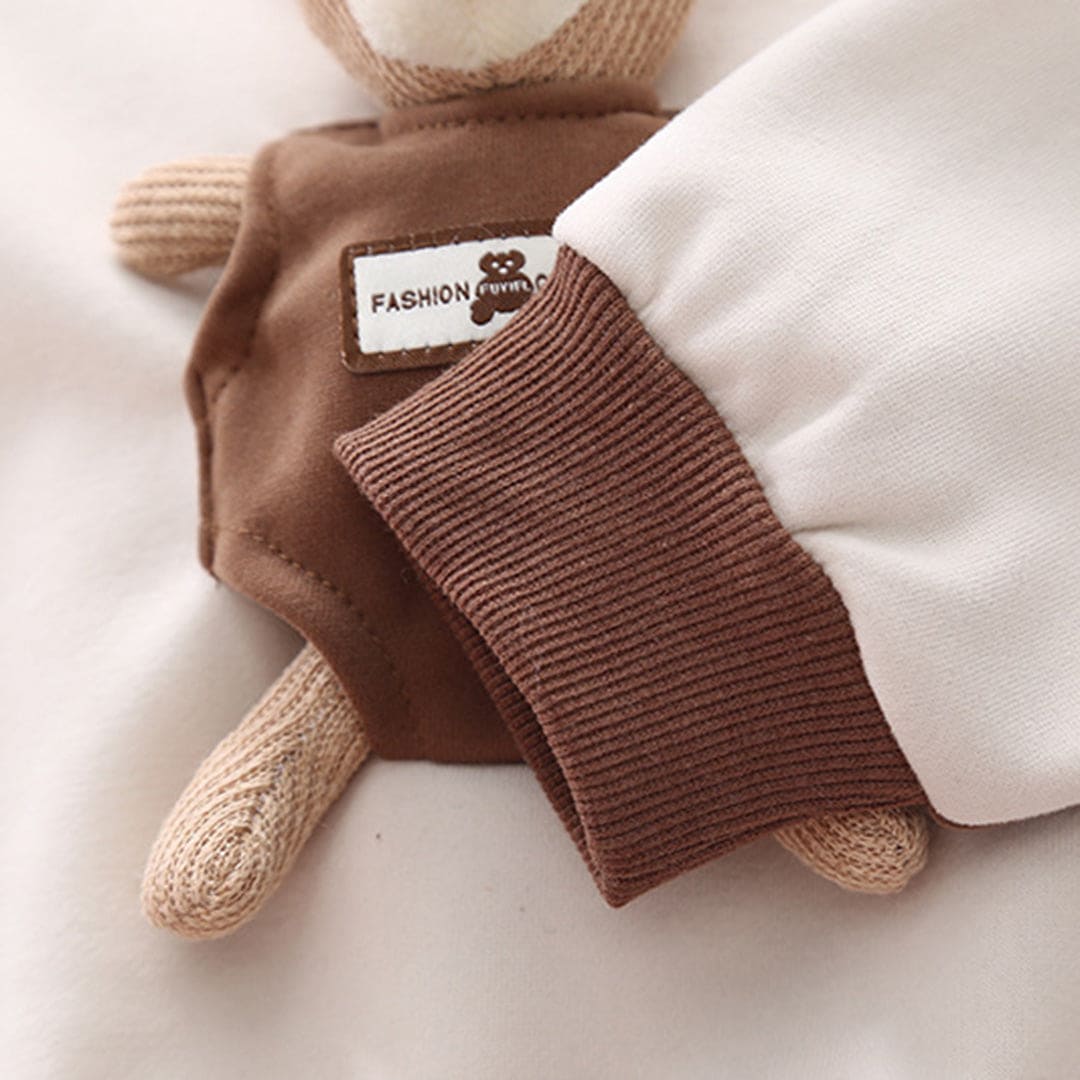 Boys Brown Color-blocked Pocket Teddy Sweatshirt With Trouser Set Sets   