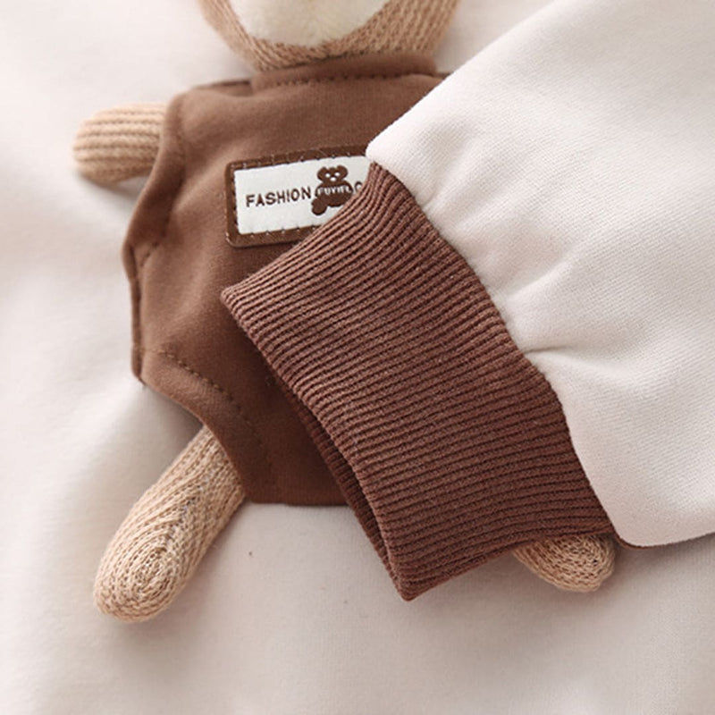 Boys Brown Color-blocked Pocket Teddy Sweatshirt With Trouser Set Sets   