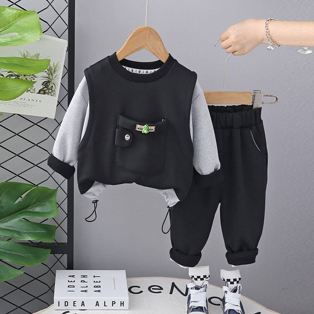 Boys Black Center Pocket Sweatshirt With Trouser Set Sets Black 1-2 Y 