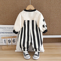 Boys Black Striped Panda Applique Sweatshirt & Dungaree Set Sets   
