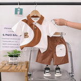 Boys Short Sleeve Brown Polo T-Shirt With Shorts Set