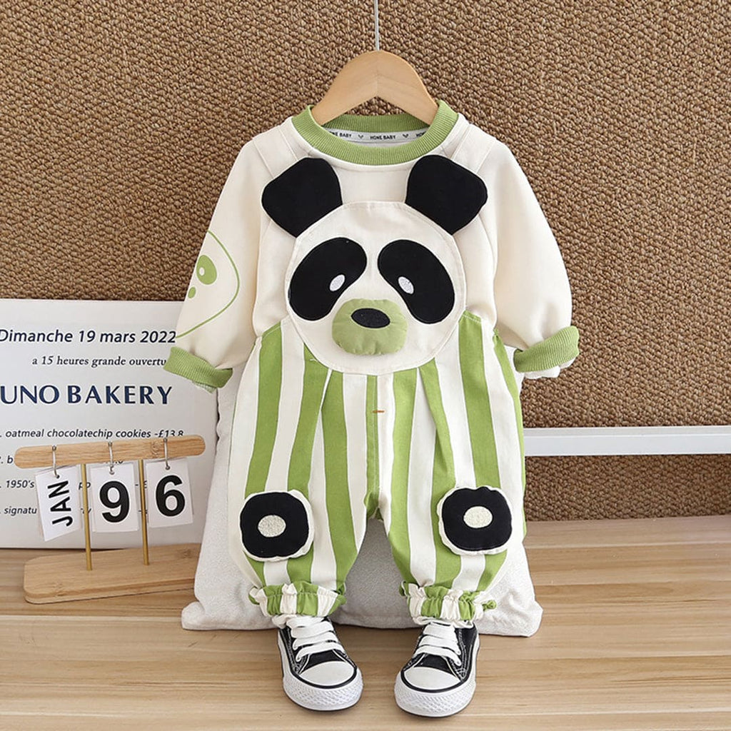 Boys Green Striped Panda Applique Sweatshirt & Dungaree Set Sets Green 1-2 Y 