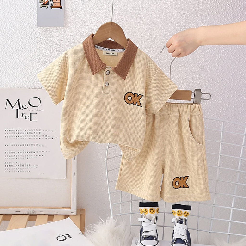 Boys Khaki Short Sleeves Polo T-Shirt With Shorts Set Sets Khaki 1-2 Y 