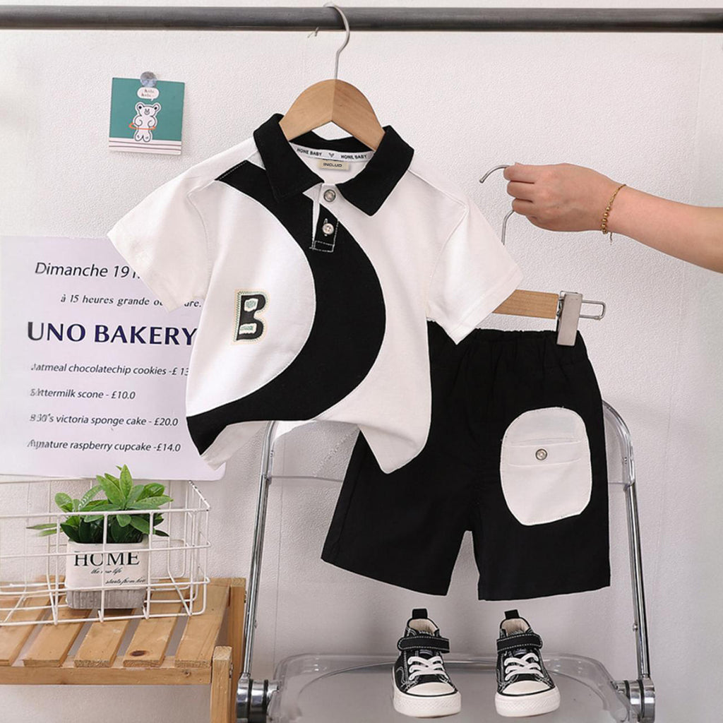 Boys Short Sleeve Black Polo T-Shirt With Shorts Set Sets Black 1-2 Y 