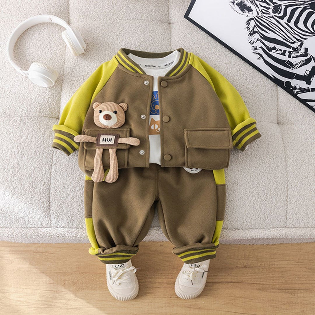 Boys Light Brown Jacket With Long Sleeves T-Shirt and Trouser Set Sets Light Brown 1-2 Y 