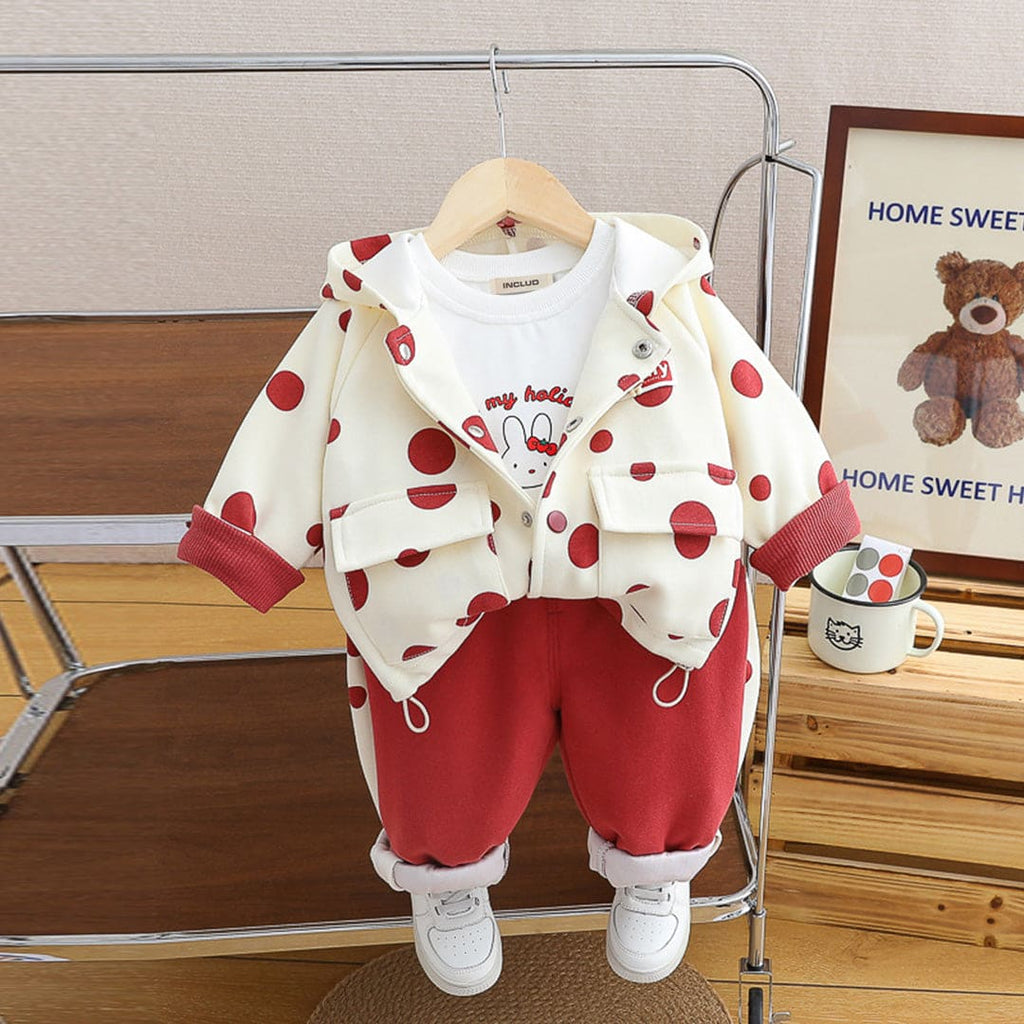 Boys Red Polka Dot Print Jacket With T-Shirt and Trouser Set Sets Red 1-2 Y 