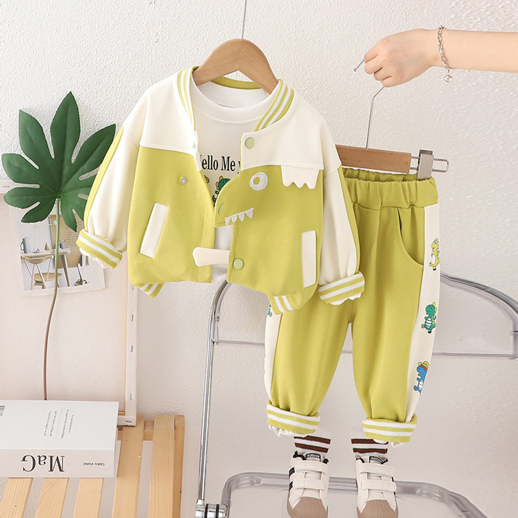 Girls Cartoon Printed T-Shirt With Light Green Jacket & Pants Set Sets Light Green 1-2 Y 