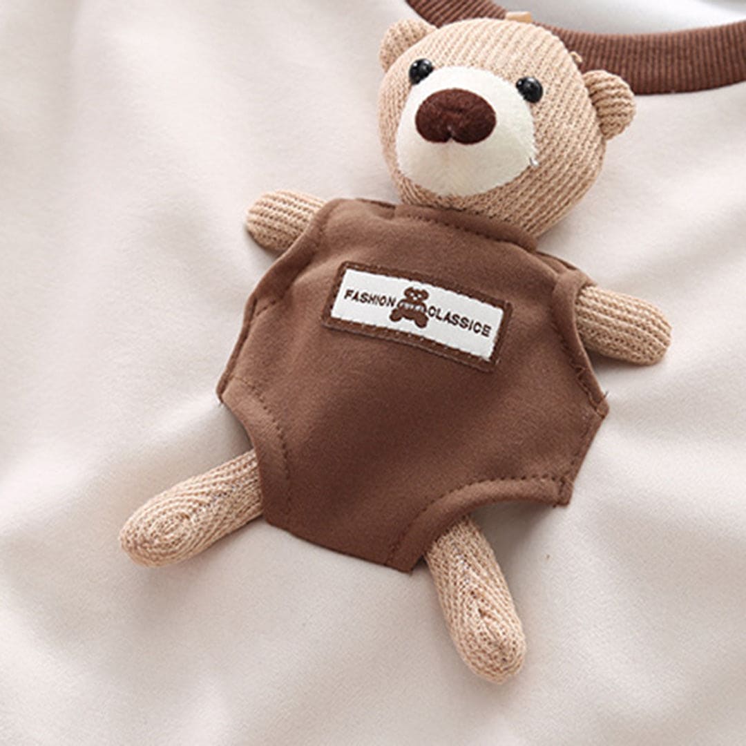 Boys Brown Color-blocked Pocket Teddy Sweatshirt With Trouser Set Sets   