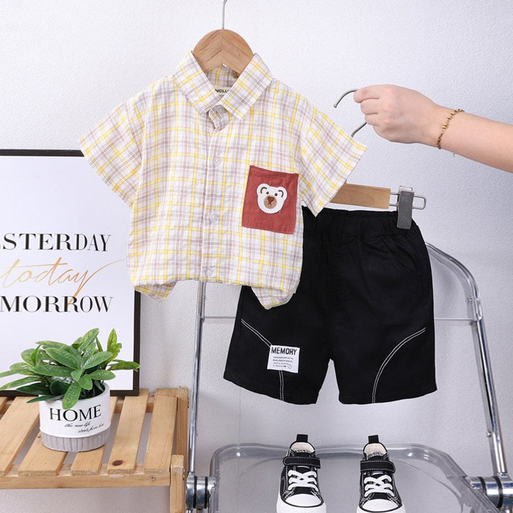 Boys Yellow Check Short Sleeves Shirt With Shorts Set Sets Yellow 1-2 Y 