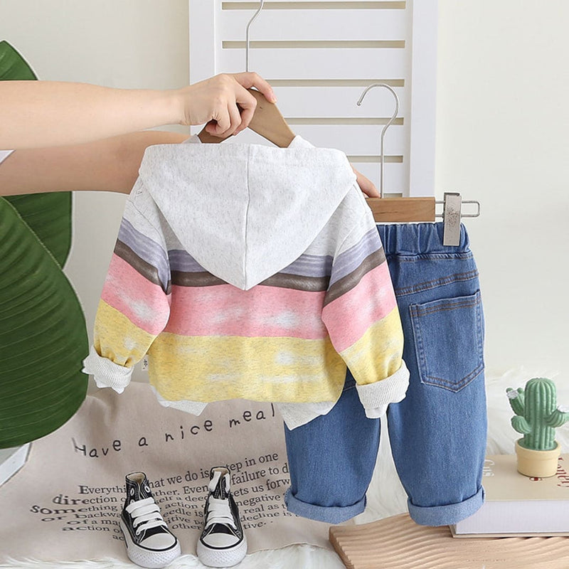 Boys White Striped Sweatshirt With Denim Jeans Set Sets   