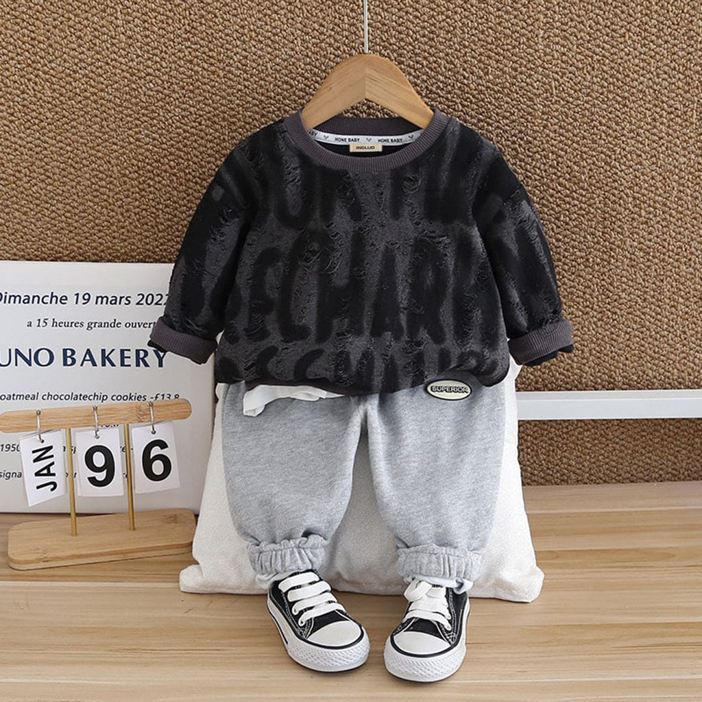 Boys Black Printed Long Sleeves Sweatshirt With Trouser Set Sets Black 1-2 Y 