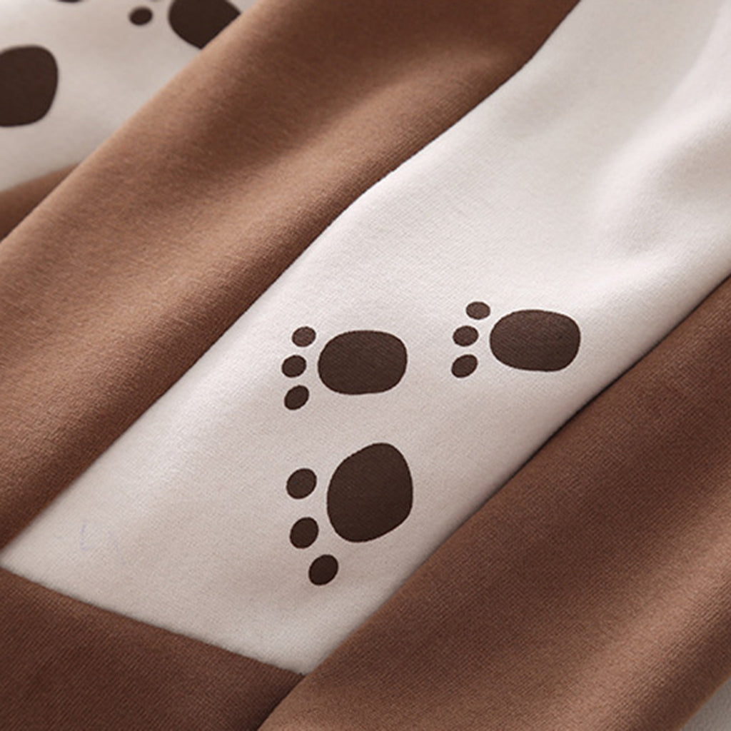 Boys Brown Color-blocked Pocket Teddy Sweatshirt With Trouser Set Sets   
