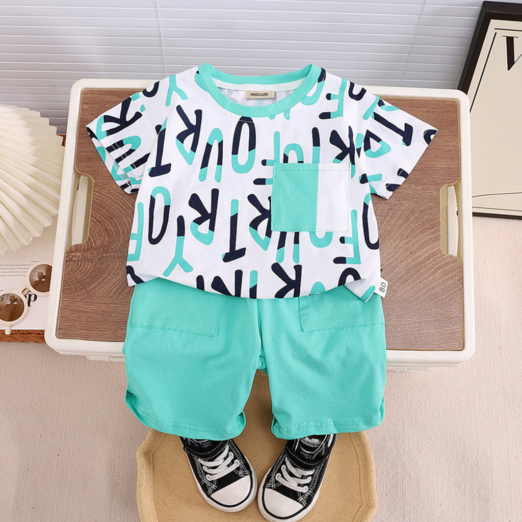 Boys Blue Printed Short Sleeves T-Shirt With Shorts Set Sets Blue 1-2 Y 